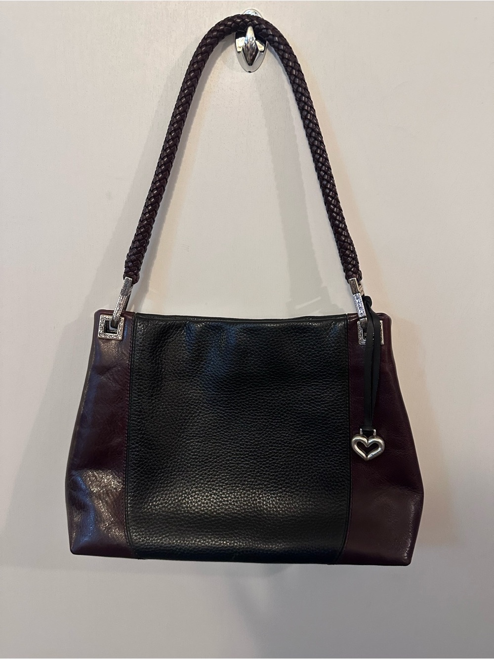 Brighton Black and Plum Leather Shoulder Bag with Heart Charm